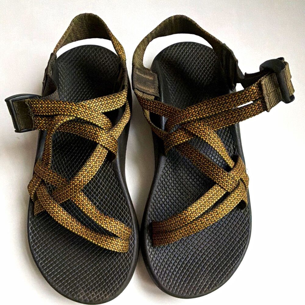 Chaco ZX/1 Black Brown Strappy Sandals Men's 10 Hook & Loop Adjustable Cushioned